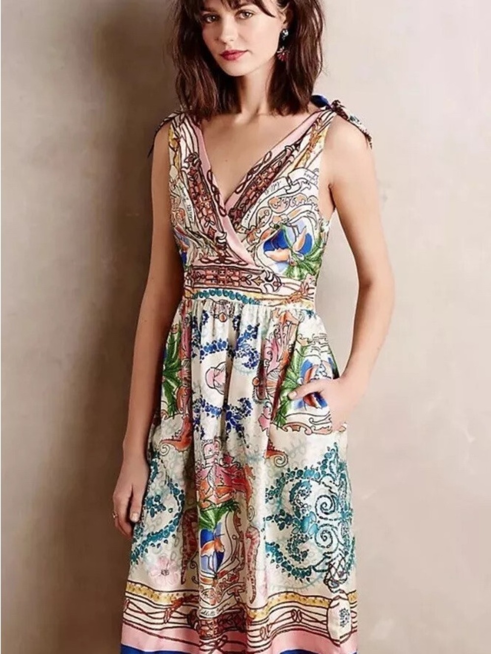 Anthropologie Collette Dinnigan Tied Acionna Silk Dress
